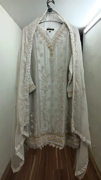 Pakistani Chiffon Stitched 2 Pcs _ Ice Blue  